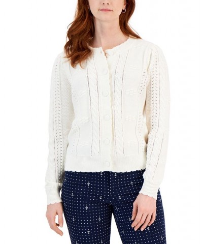 Women's Scalloped Edge Knit Cardigan White $15.50 Sweaters