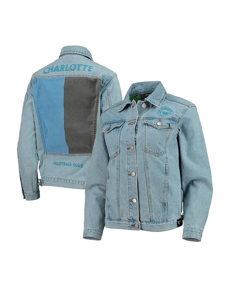 Women's Blue Charlotte FC Print Denim Button-Up Jacket Blue $51.20 Jackets