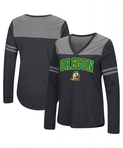 Women's Black Oregon Ducks Core Heritage Arch Logo V-Neck Long Sleeve T-shirt Black $26.99 Tops