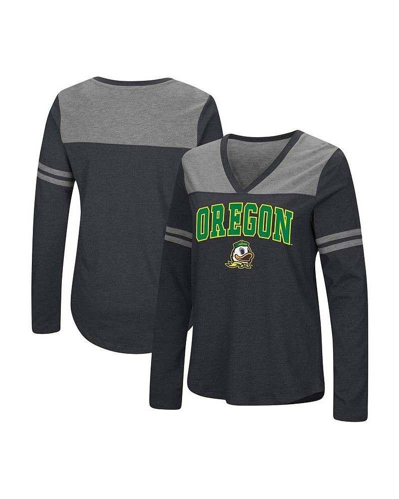 Women's Black Oregon Ducks Core Heritage Arch Logo V-Neck Long Sleeve T-shirt Black $26.99 Tops