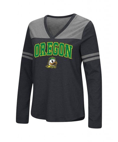 Women's Black Oregon Ducks Core Heritage Arch Logo V-Neck Long Sleeve T-shirt Black $26.99 Tops