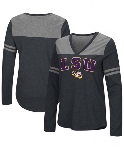 Women's Black LSU Tigers Core Heritage Arch Logo V-Neck Long Sleeve T-shirt Black $22.50 Tops