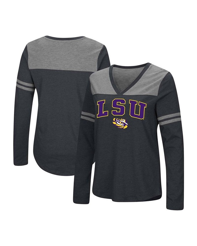 Women's Black LSU Tigers Core Heritage Arch Logo V-Neck Long Sleeve T-shirt Black $22.50 Tops