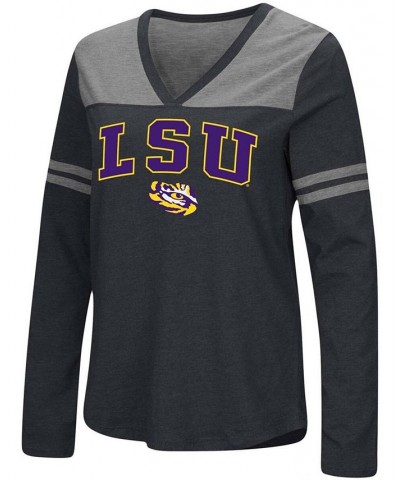 Women's Black LSU Tigers Core Heritage Arch Logo V-Neck Long Sleeve T-shirt Black $22.50 Tops