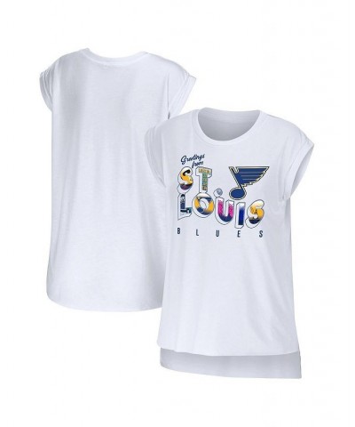 Women's White St. Louis Blues Greetings From Muscle T-shirt White $25.00 Tops
