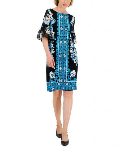 Women's Global Bloom Ruffle-Sleeve Dress Black $17.39 Dresses