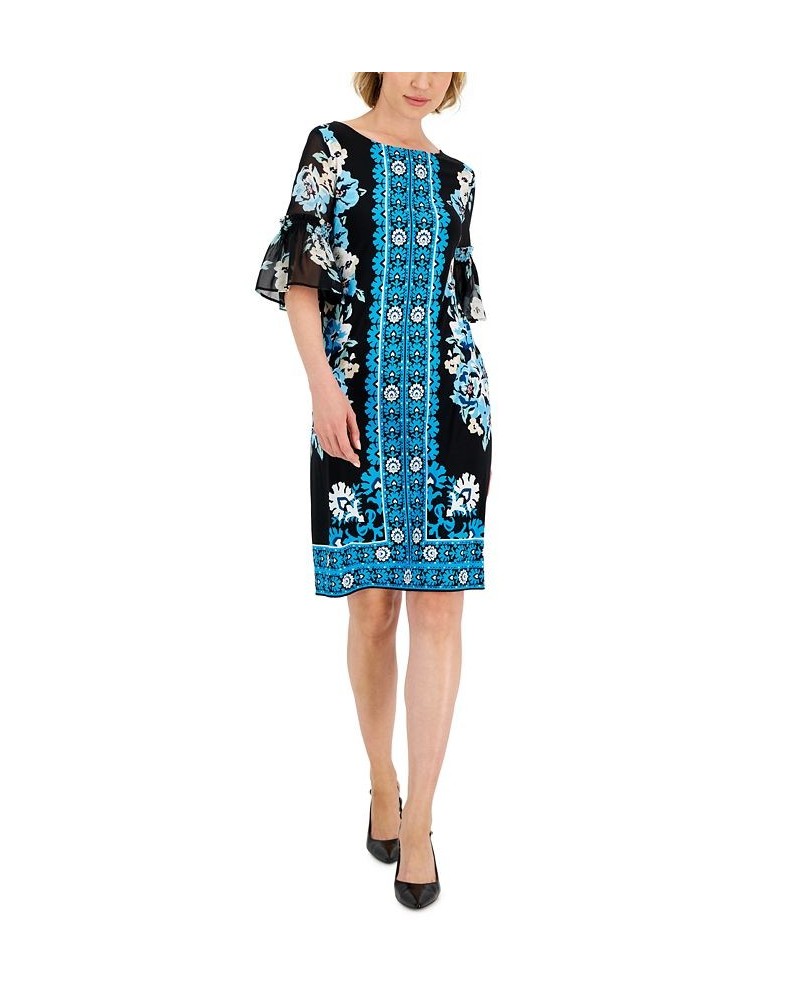 Women's Global Bloom Ruffle-Sleeve Dress Black $17.39 Dresses