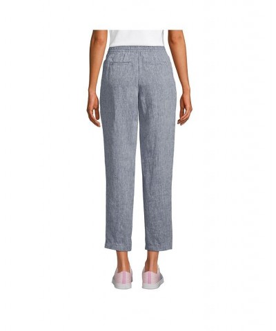 Women's Petite High Rise Pull On Tie Waist Linen Crop Pants Blue $47.67 Pants
