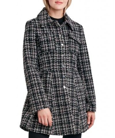 Women's Single-Breasted Skirted Tweed Coat Black/Pink $74.00 Coats