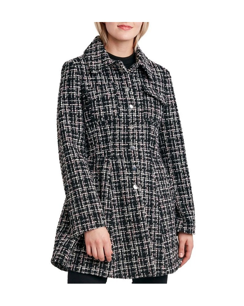 Women's Single-Breasted Skirted Tweed Coat Black/Pink $74.00 Coats