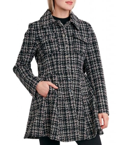 Women's Single-Breasted Skirted Tweed Coat Black/Pink $74.00 Coats