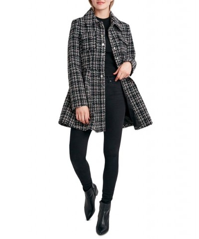 Women's Single-Breasted Skirted Tweed Coat Black/Pink $74.00 Coats