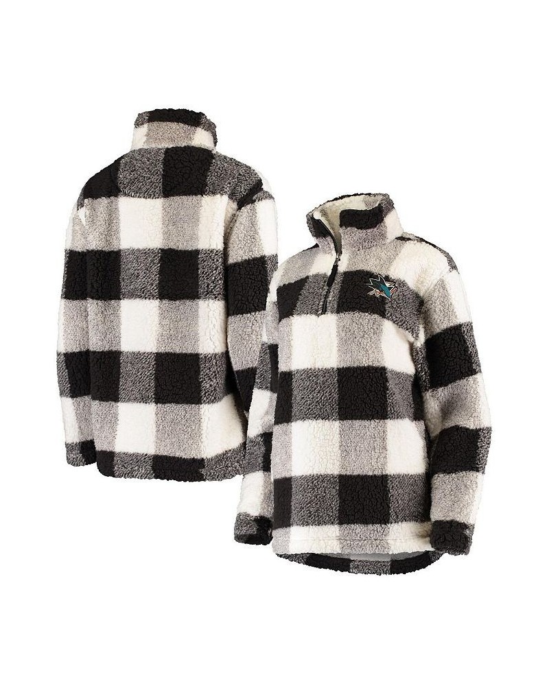 Women's Black and White San Jose Sharks Plaid Sherpa Quarter-Zip Jacket Black, White $42.75 Jackets