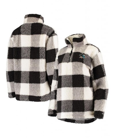 Women's Black and White San Jose Sharks Plaid Sherpa Quarter-Zip Jacket Black, White $42.75 Jackets