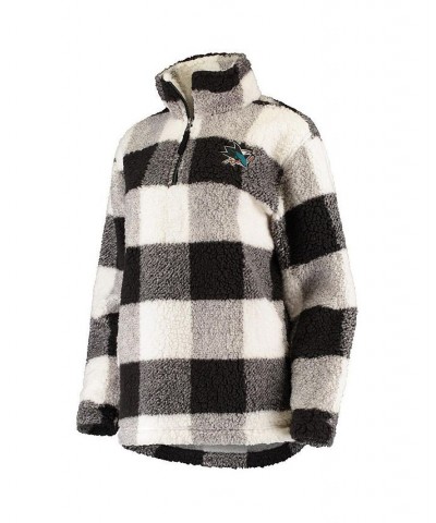 Women's Black and White San Jose Sharks Plaid Sherpa Quarter-Zip Jacket Black, White $42.75 Jackets