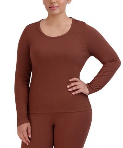 Women's Ribbed Long-Sleeve Sleep Tee Brown $16.32 Sleepwear