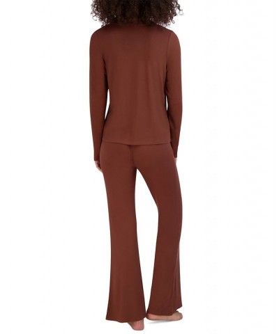 Women's Ribbed Long-Sleeve Sleep Tee Brown $16.32 Sleepwear