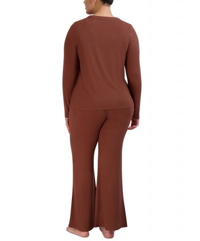 Women's Ribbed Long-Sleeve Sleep Tee Brown $16.32 Sleepwear