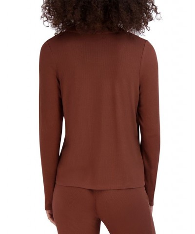 Women's Ribbed Long-Sleeve Sleep Tee Brown $16.32 Sleepwear