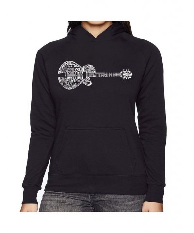 Women's Word Art Hooded Sweatshirt - Country Guitar Black $24.60 Sweatshirts