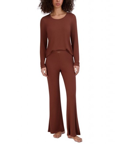 Women's Ribbed Long-Sleeve Sleep Tee Brown $16.32 Sleepwear