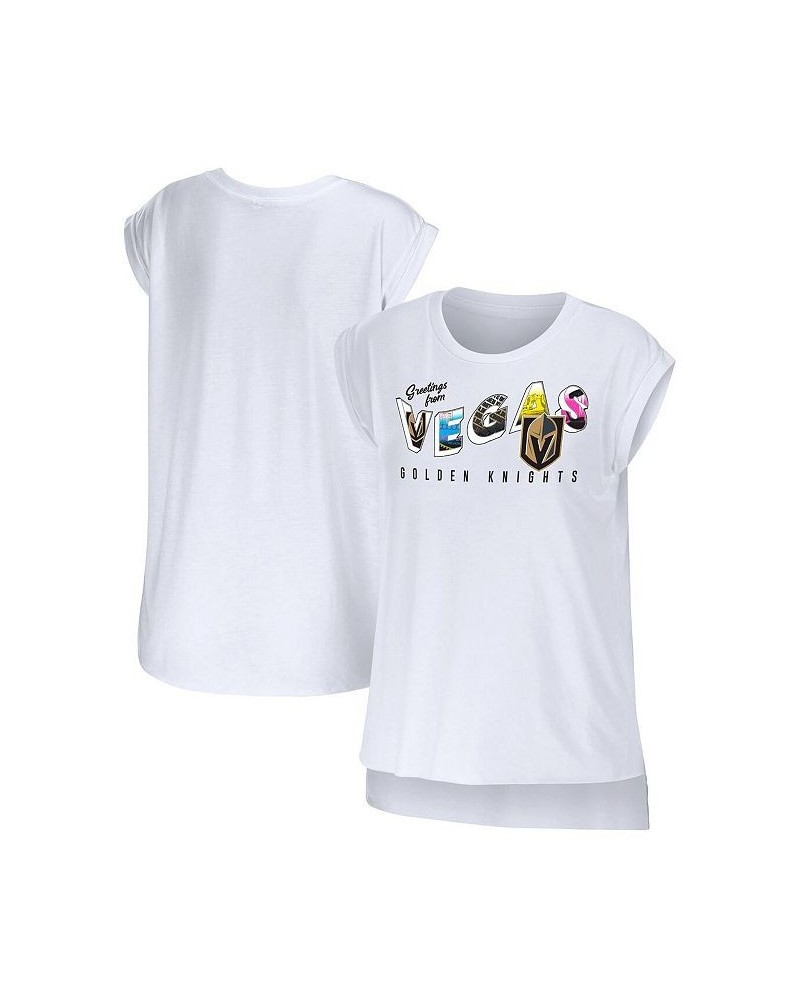 Women's White Vegas Golden Knights Greetings From Muscle T-shirt White $21.00 Tops