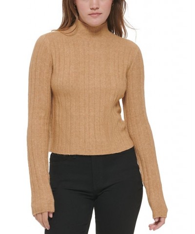 Women's Cropped Mock Neck Sweater Brown $26.51 Sweaters