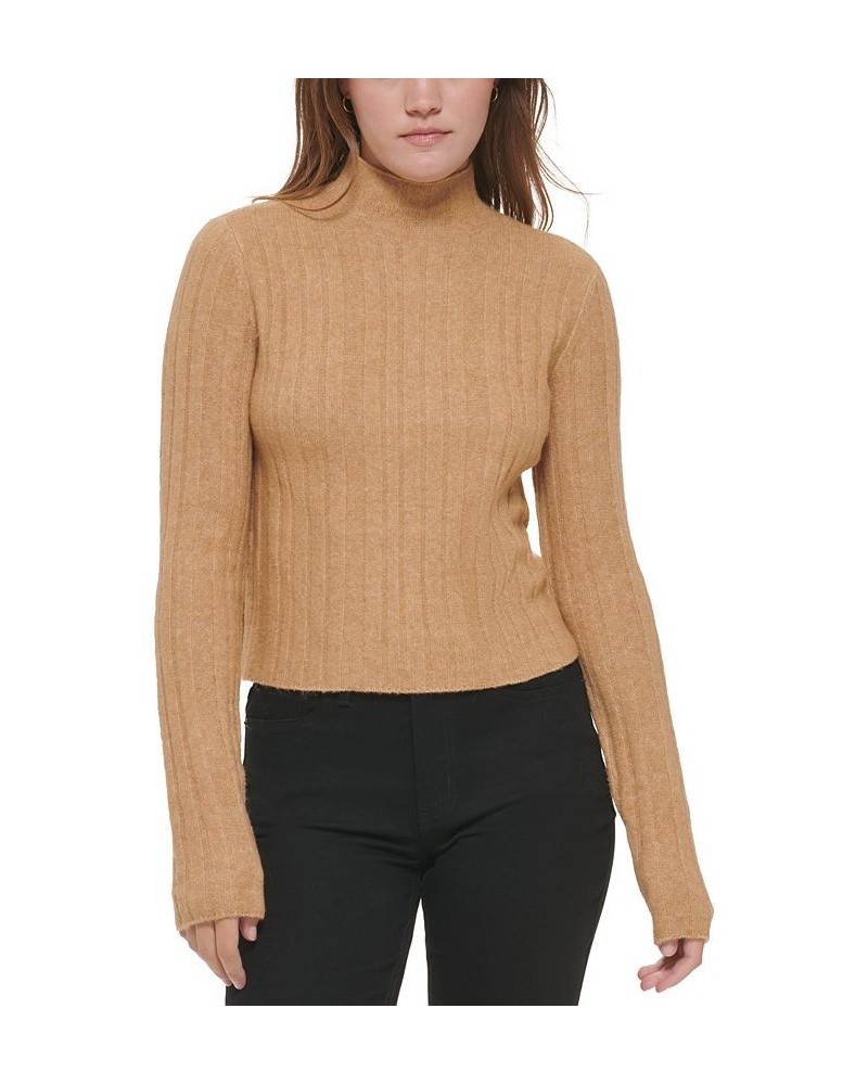 Women's Cropped Mock Neck Sweater Brown $26.51 Sweaters