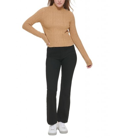 Women's Cropped Mock Neck Sweater Brown $26.51 Sweaters