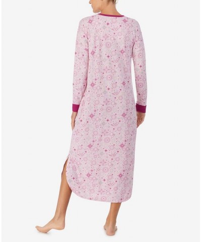Women's Long Sleeve Long Gown Pink Snowflakes $43.45 Sleepwear
