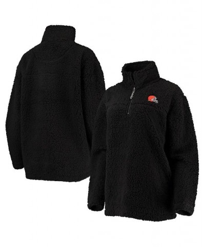 Women's Black Cleveland Browns Sherpa Quarter-Zip Jacket Black $34.00 Jackets