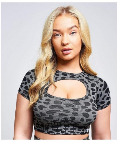 Women's Caneva Leopard Recycled Cut Out Crop Top - Grey Grey $24.30 Tops