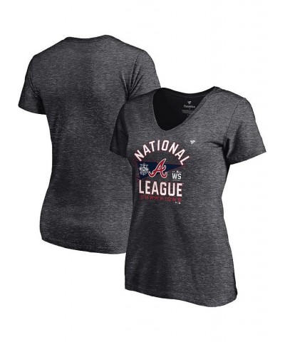 Women's Heather Charcoal Atlanta Braves 2021 National League Champions Locker Room V-Neck T-Shirt Heather Charcoal $23.19 Tops