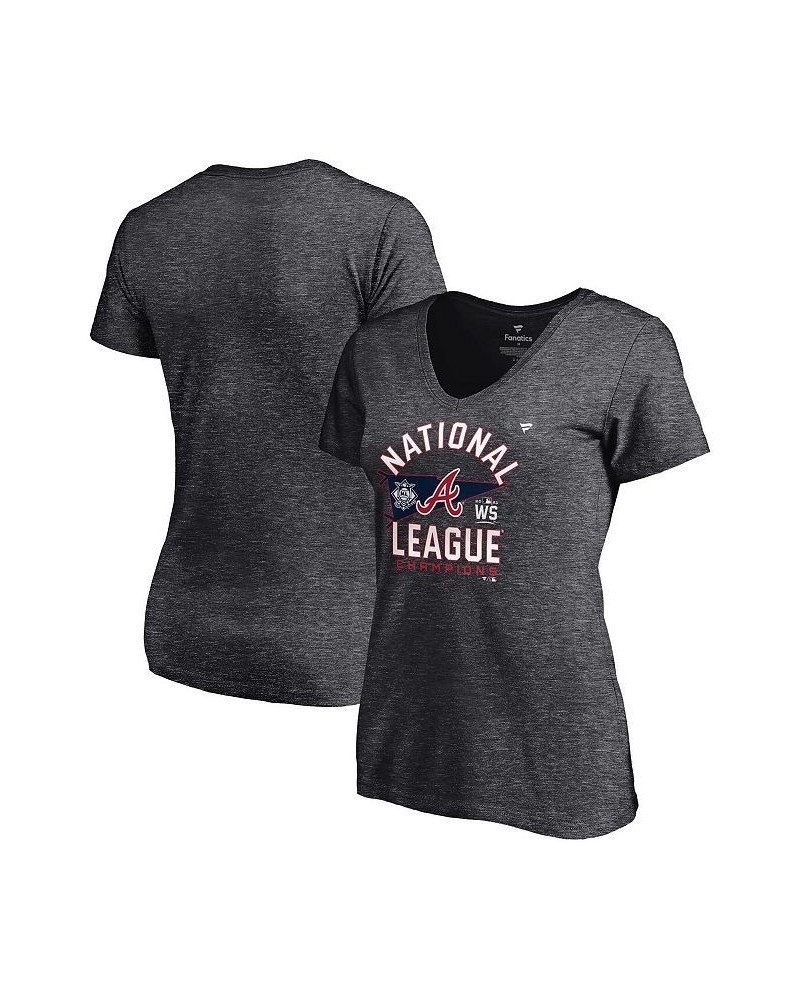 Women's Heather Charcoal Atlanta Braves 2021 National League Champions Locker Room V-Neck T-Shirt Heather Charcoal $23.19 Tops