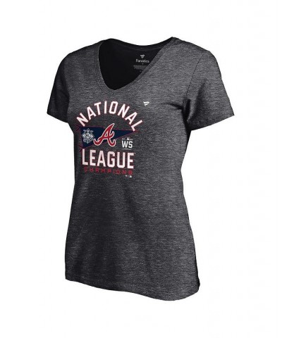 Women's Heather Charcoal Atlanta Braves 2021 National League Champions Locker Room V-Neck T-Shirt Heather Charcoal $23.19 Tops