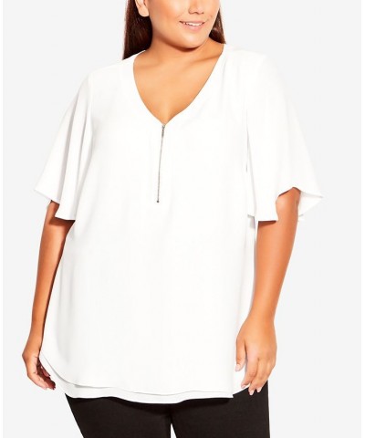 Plus Size Melina Flutter Blouse White $25.26 Tops