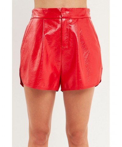 Women's High-Waisted Faux Leather Shorts Red $44.00 Shorts