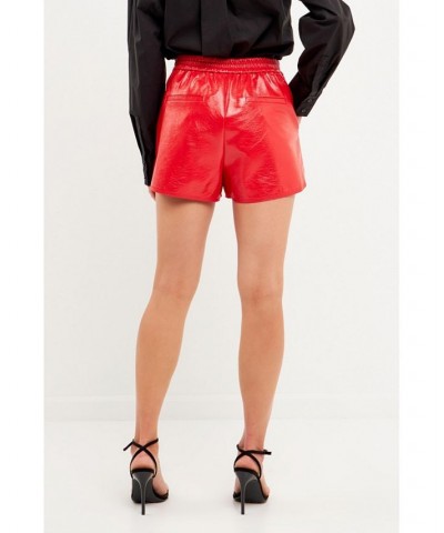 Women's High-Waisted Faux Leather Shorts Red $44.00 Shorts