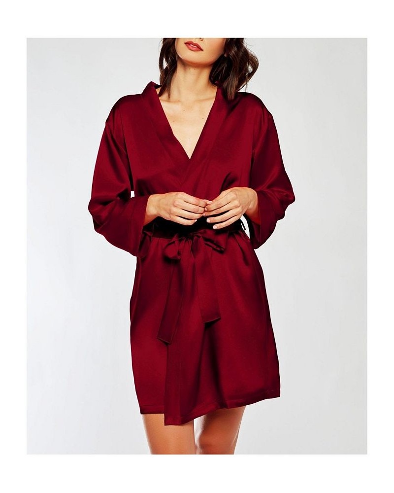 Women's Marina Lux 3/4 Sleeve Satin Lingerie Robe Burgundy $27.60 Lingerie