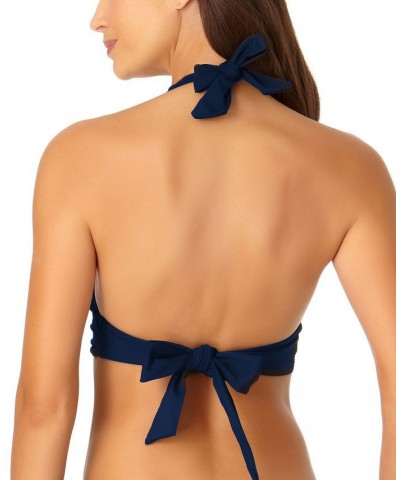 Solid Banded Halter Bikini Top & Bottoms Blue $25.52 Swimsuits