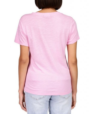 Women's Cut To The Chase Short-Sleeve Cut-Out Top Pink $15.80 Tops