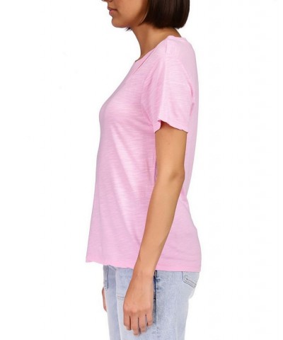 Women's Cut To The Chase Short-Sleeve Cut-Out Top Pink $15.80 Tops