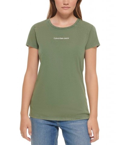 Calvin Klein Women’s Cotton Iconic Logo T-Shirt Green $16.65 Tops