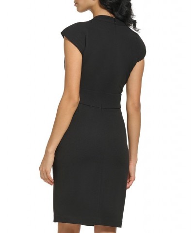 Women's V-Neck Cap-Sleeve Scuba Crepe Sheath Dress Black $33.30 Dresses