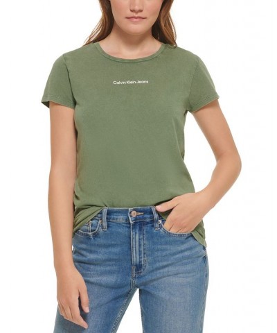 Calvin Klein Women’s Cotton Iconic Logo T-Shirt Green $16.65 Tops