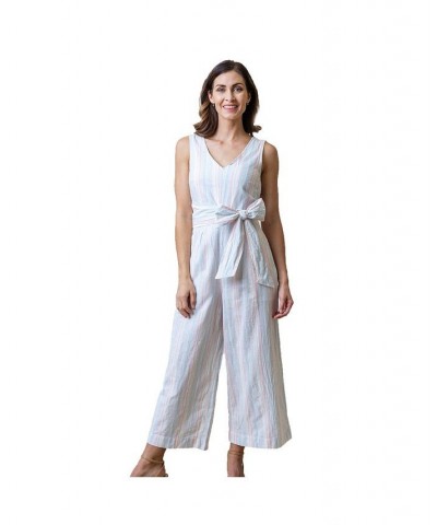 Womens' Woven Sleeveless Tie-Waist Jumpsuit with Wide Leg Pink $28.18 Pants