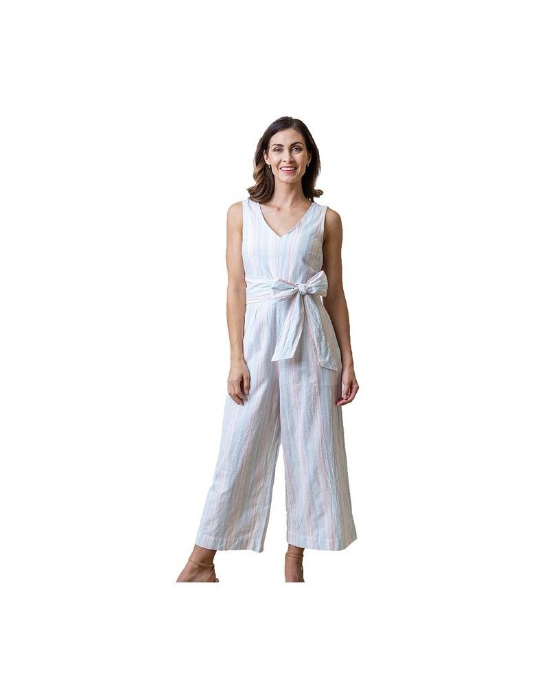 Womens' Woven Sleeveless Tie-Waist Jumpsuit with Wide Leg Pink $28.18 Pants