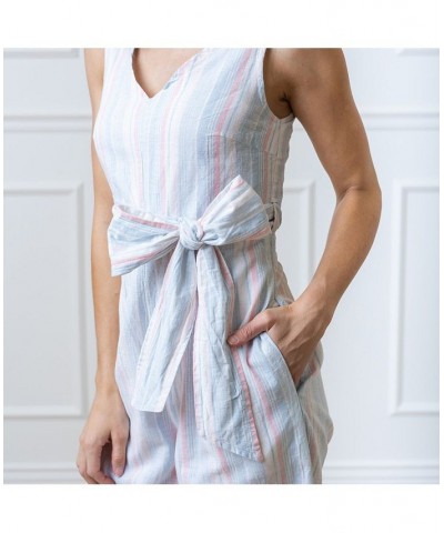 Womens' Woven Sleeveless Tie-Waist Jumpsuit with Wide Leg Pink $28.18 Pants