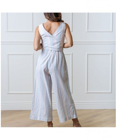 Womens' Woven Sleeveless Tie-Waist Jumpsuit with Wide Leg Pink $28.18 Pants