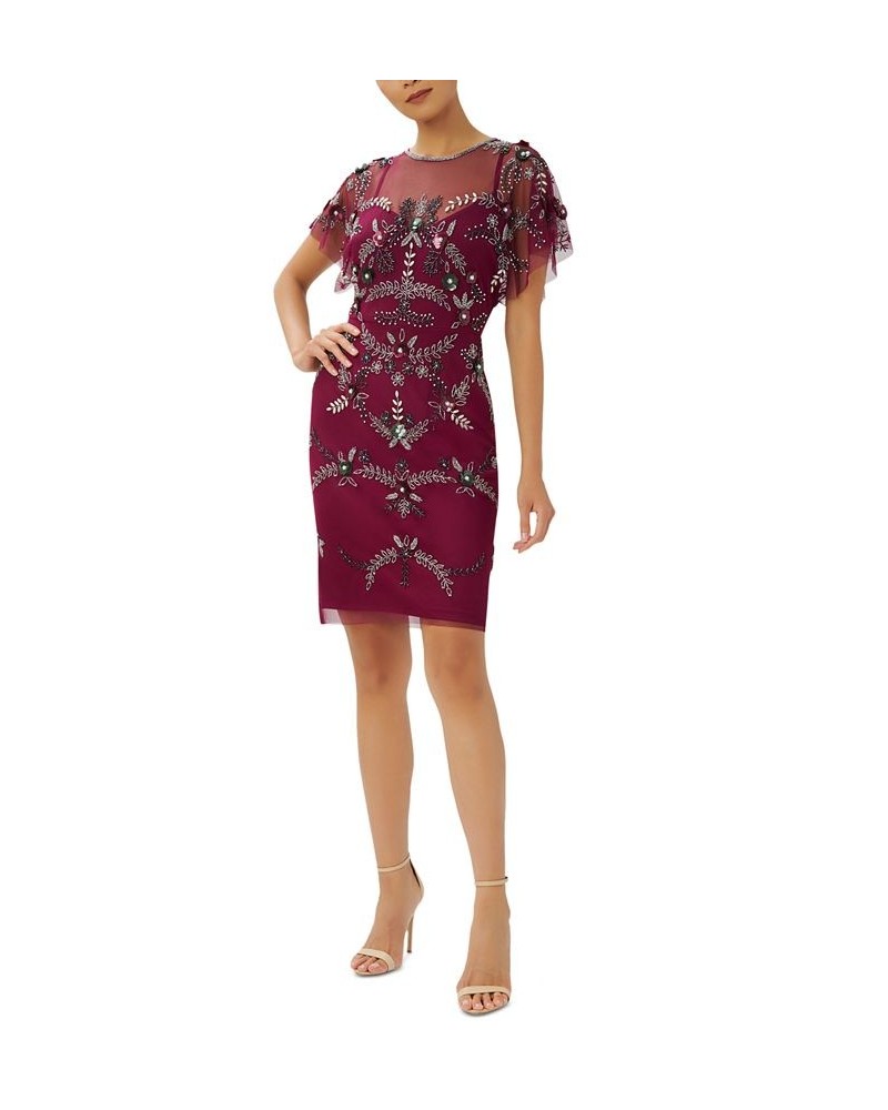 Women's Beaded Embellished Sheath Dress Bordeaux $49.46 Dresses